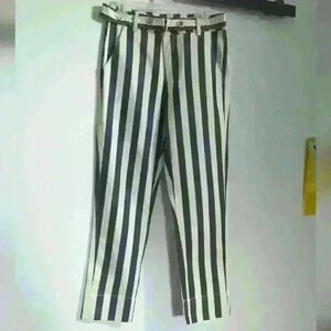 UNIQ| Charcoal Striped  High Rise Belted Ankle Pants Size Medium